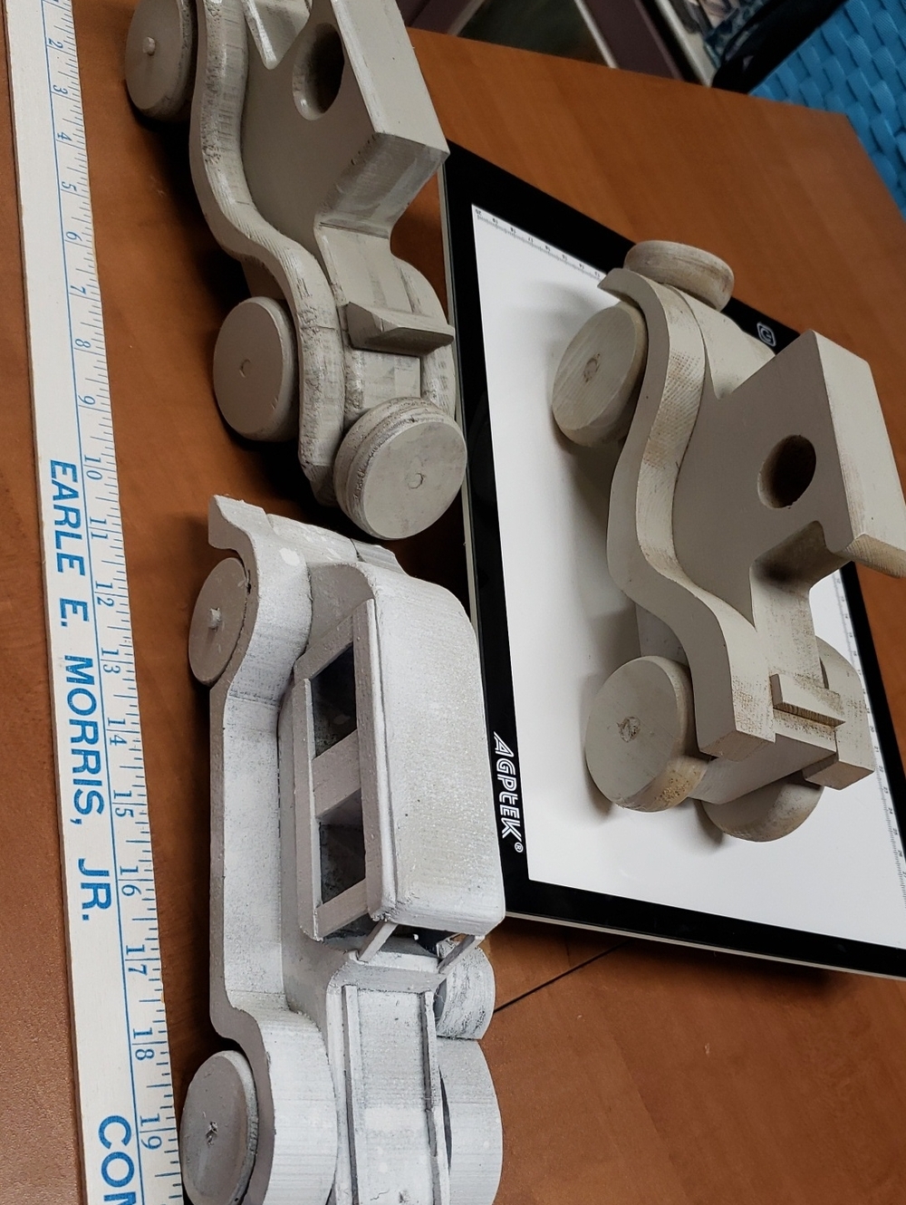 Set of 3 Wooden Toy Cars - Distressed White and Natural